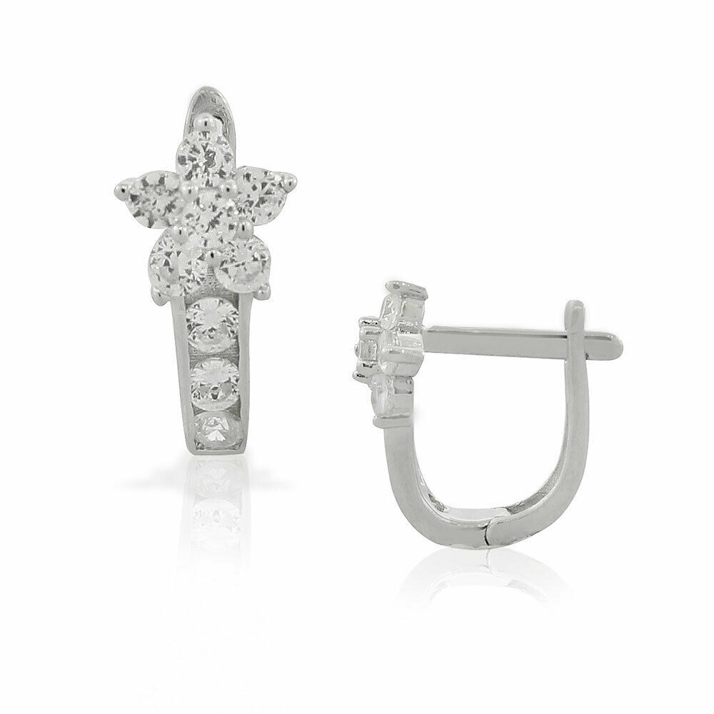

Sterling Silver White Purple Amethyst-Tone CZ Flower Hoop Huggie Small Earrings