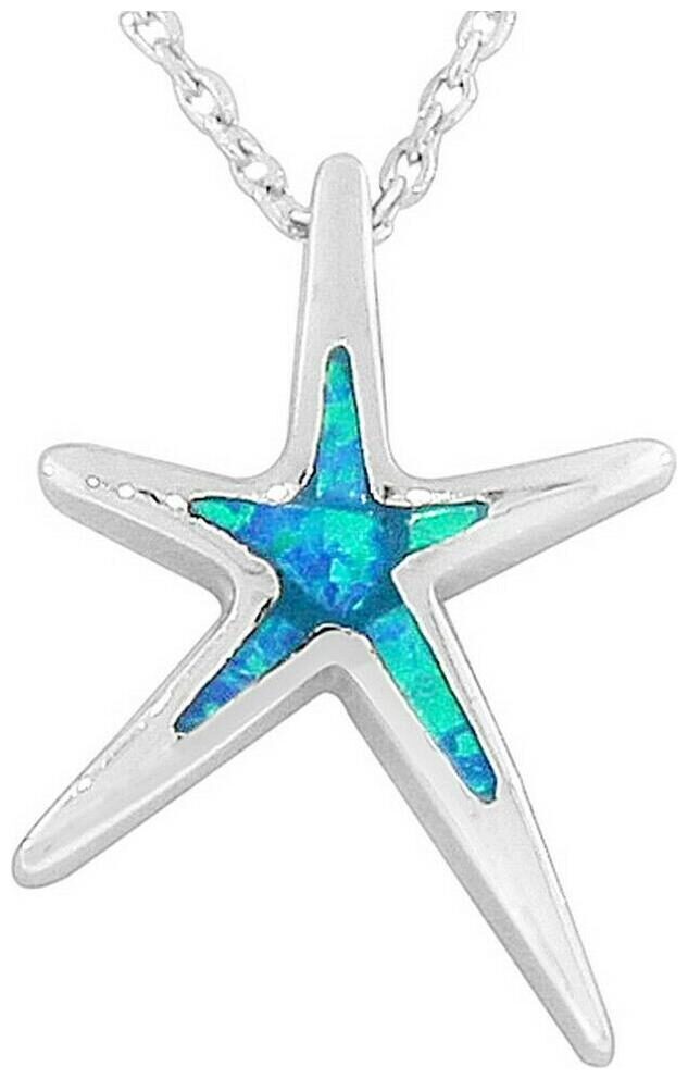 

Sterling Silver Blue Turquoise Fire Opal Starfish Womens Pendant Necklace