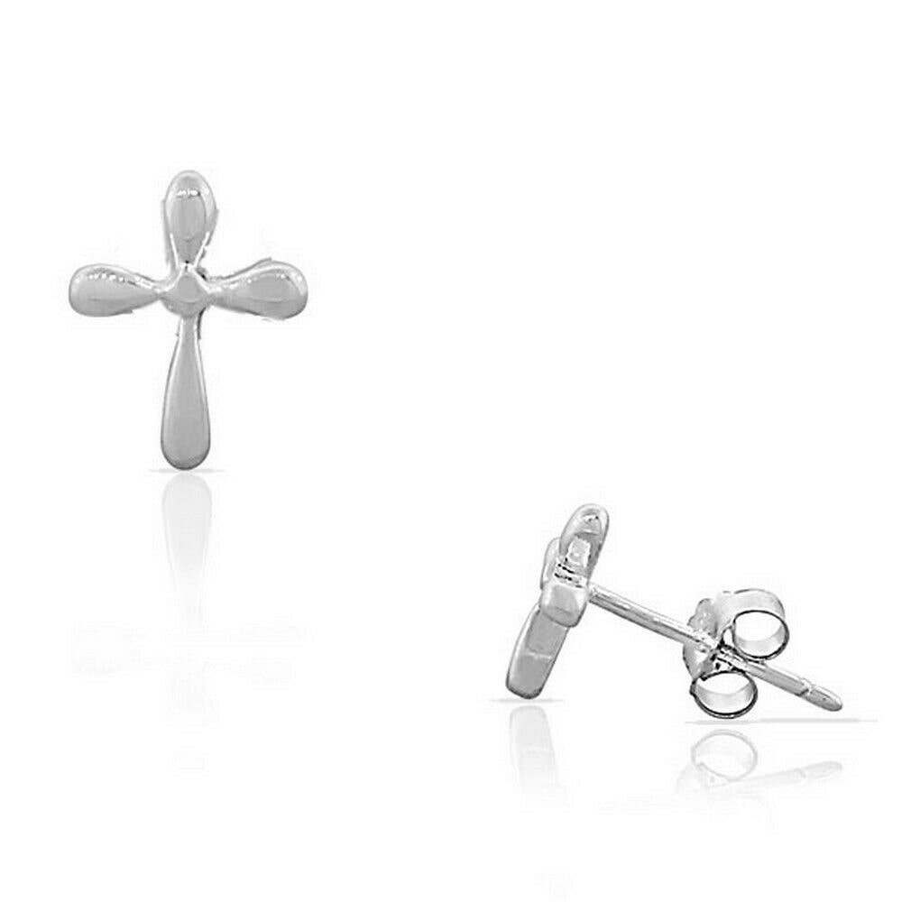 

Sterling Silver Religious Latin Cross Classic Womens Girls Small Stud Earrings