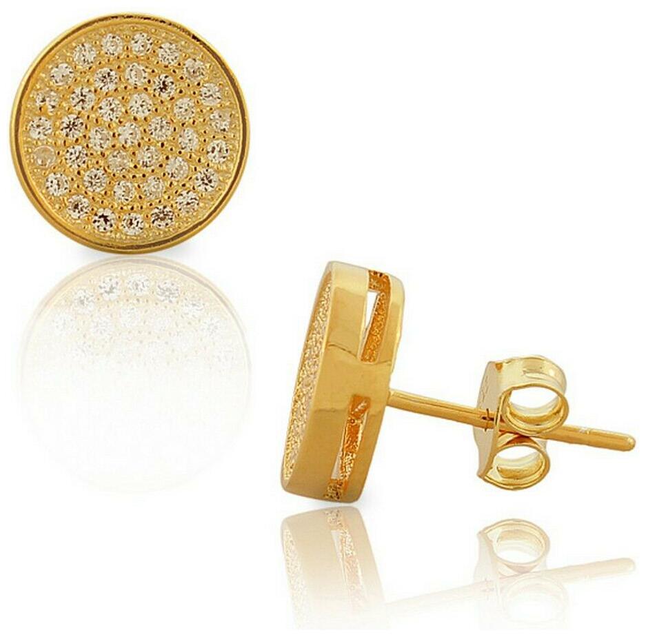 

Sterling Silver Yellow Gold Plated White Crystals CZ Womens Round Stud Earrings