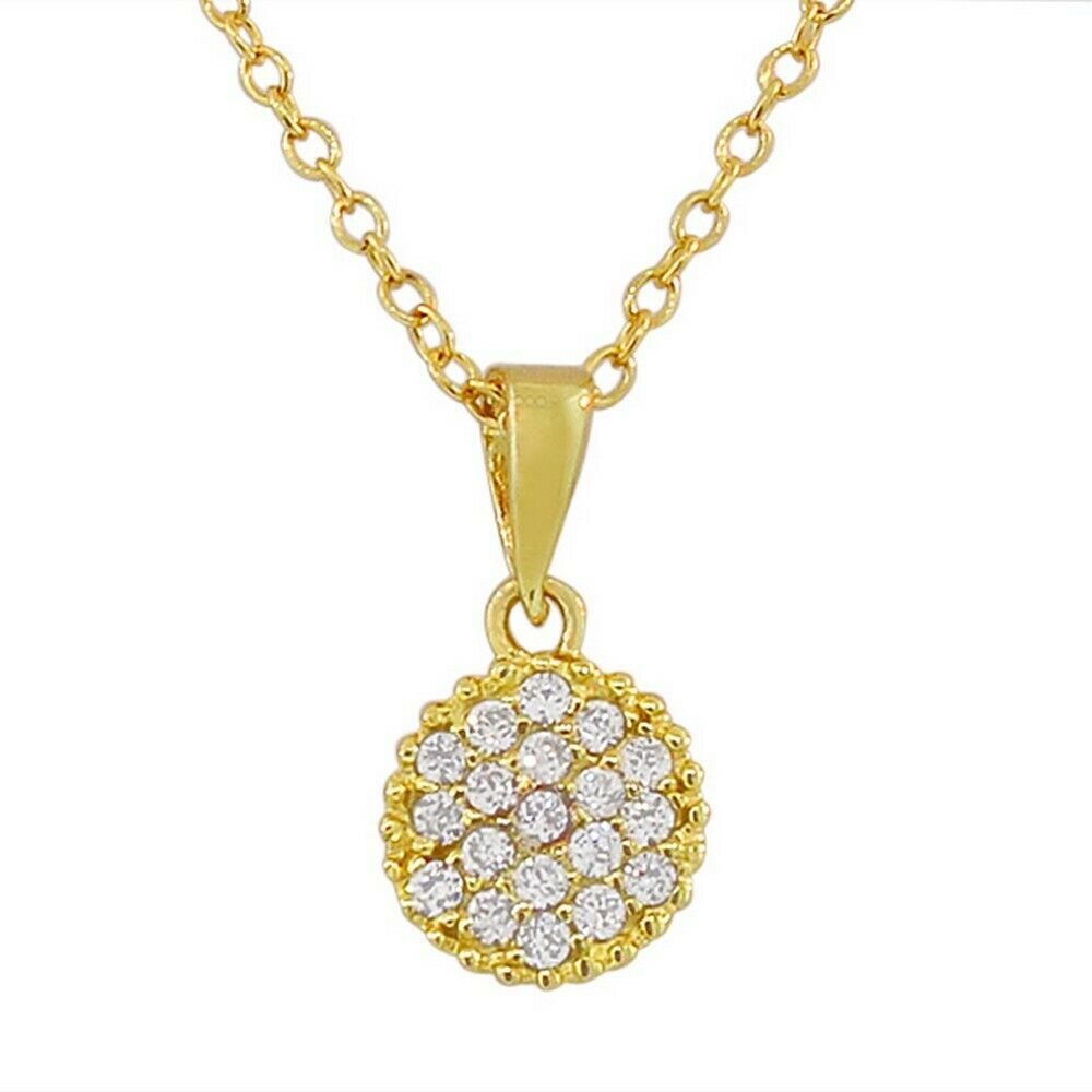 

Sterling Silver Yellow Gold Round Charm White Crystals CZ Pendant Necklace