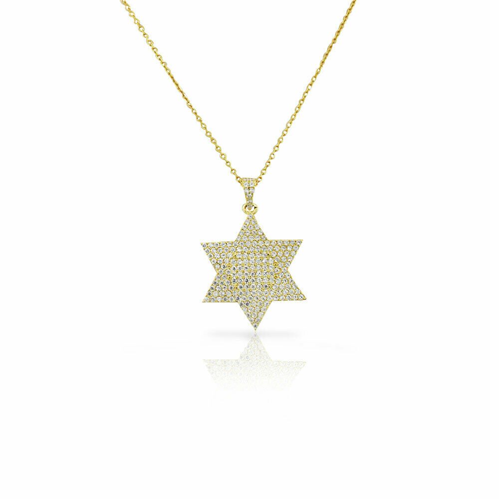 

Sterling Silver Gold-Tone Jewish Star David White Crystals Pendant Necklace