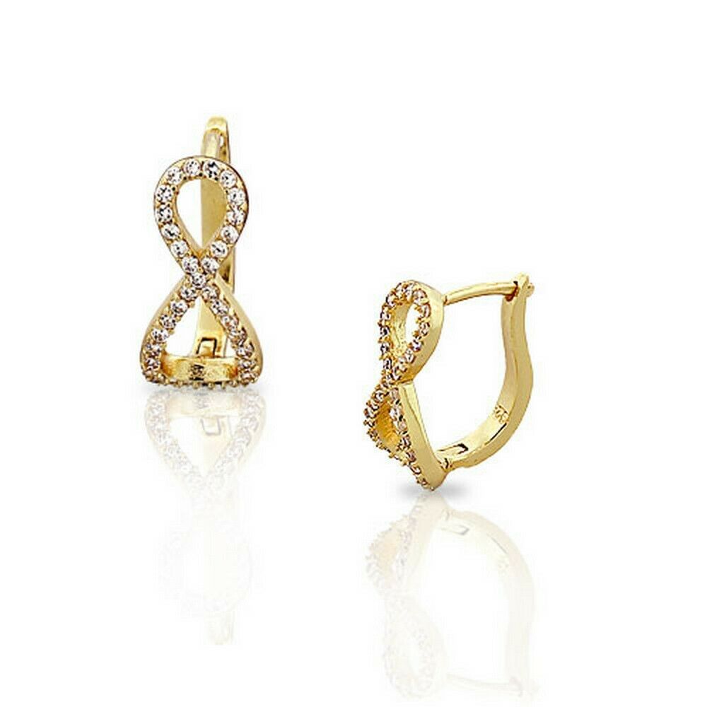 

Sterling Silver Yellow Gold White Crystals CZ Infinity Hoop Huggie Earrings