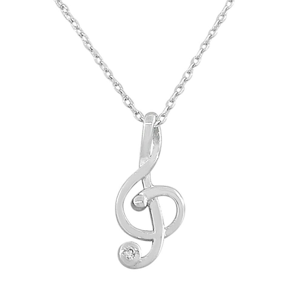 

Sterling Silver Womens Girls Music Musical Clef Crystal CZ Pendant Necklace