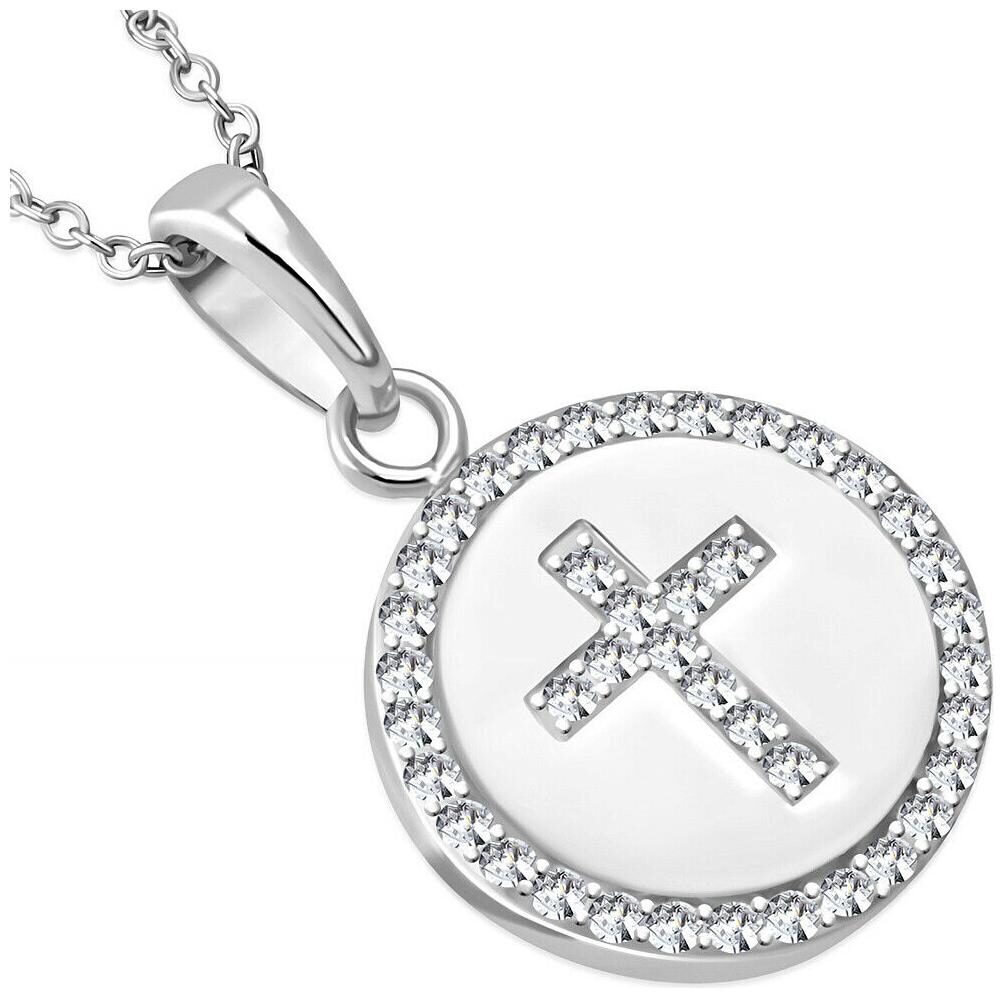 

Sterling Silver Religious Cross White Crystals CZ Classic Pendant Necklace