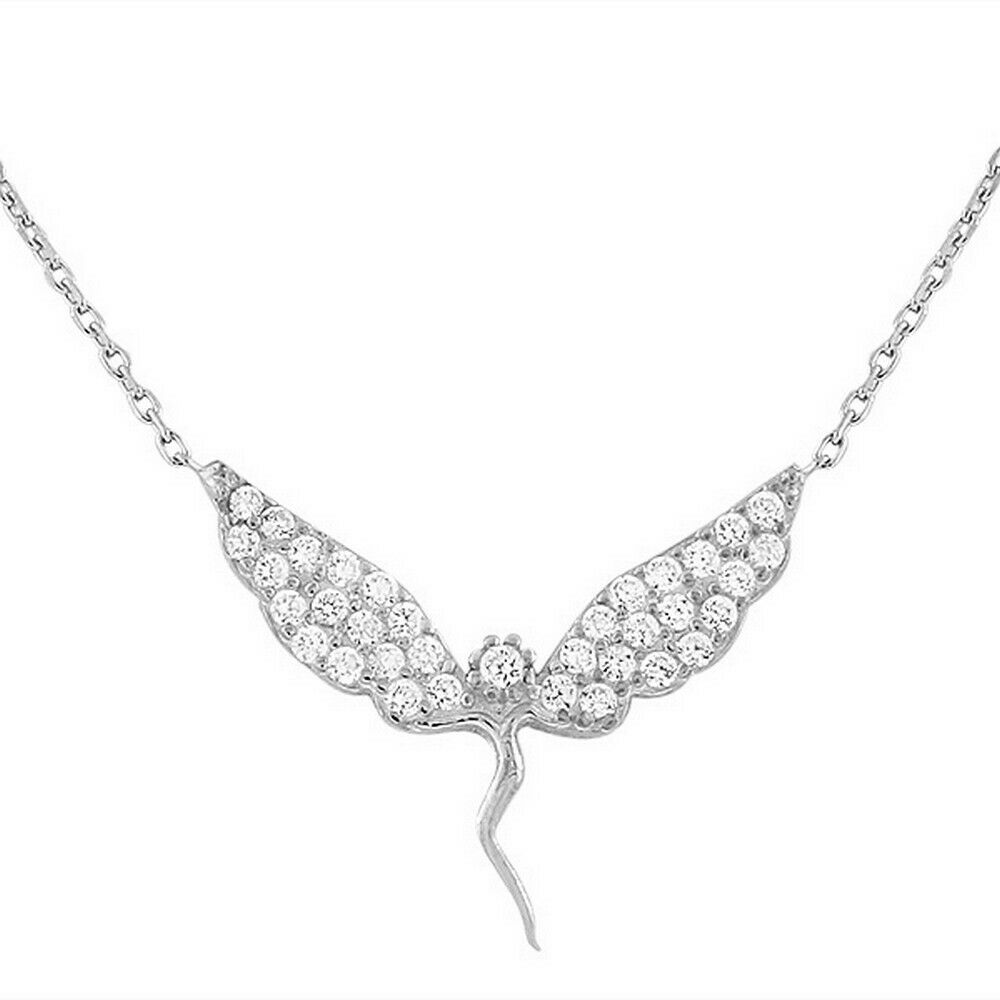 

Sterling Silver Fairy Girl Charm White Crystals CZ Pendant Necklace