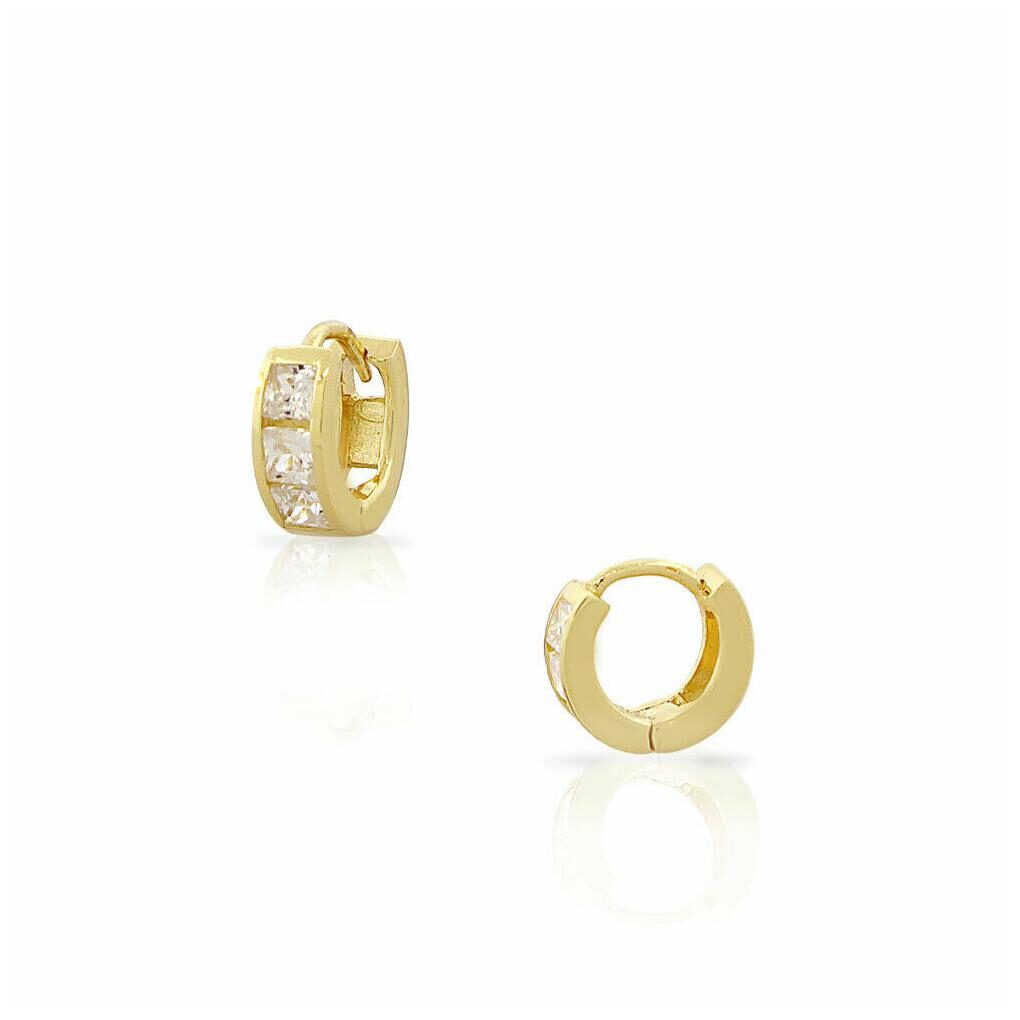 

Sterling Silver Princess-Cut Crystals CZ Small Hoop Huggie Girls Earrings