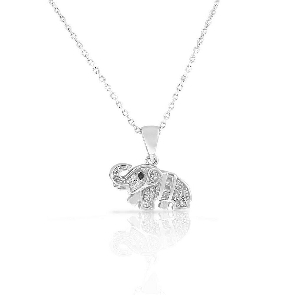 

Sterling Silver White Crystals CZ Womens Girls Elephant Small Pendant Necklace