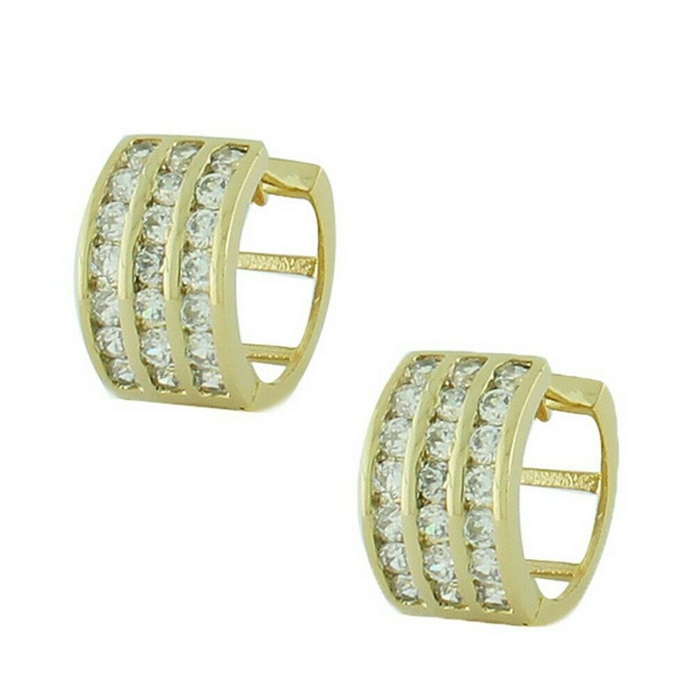 

Sterling Silver Yellow Gold Plated White Crystals CZ Hoop Huggie Earrings