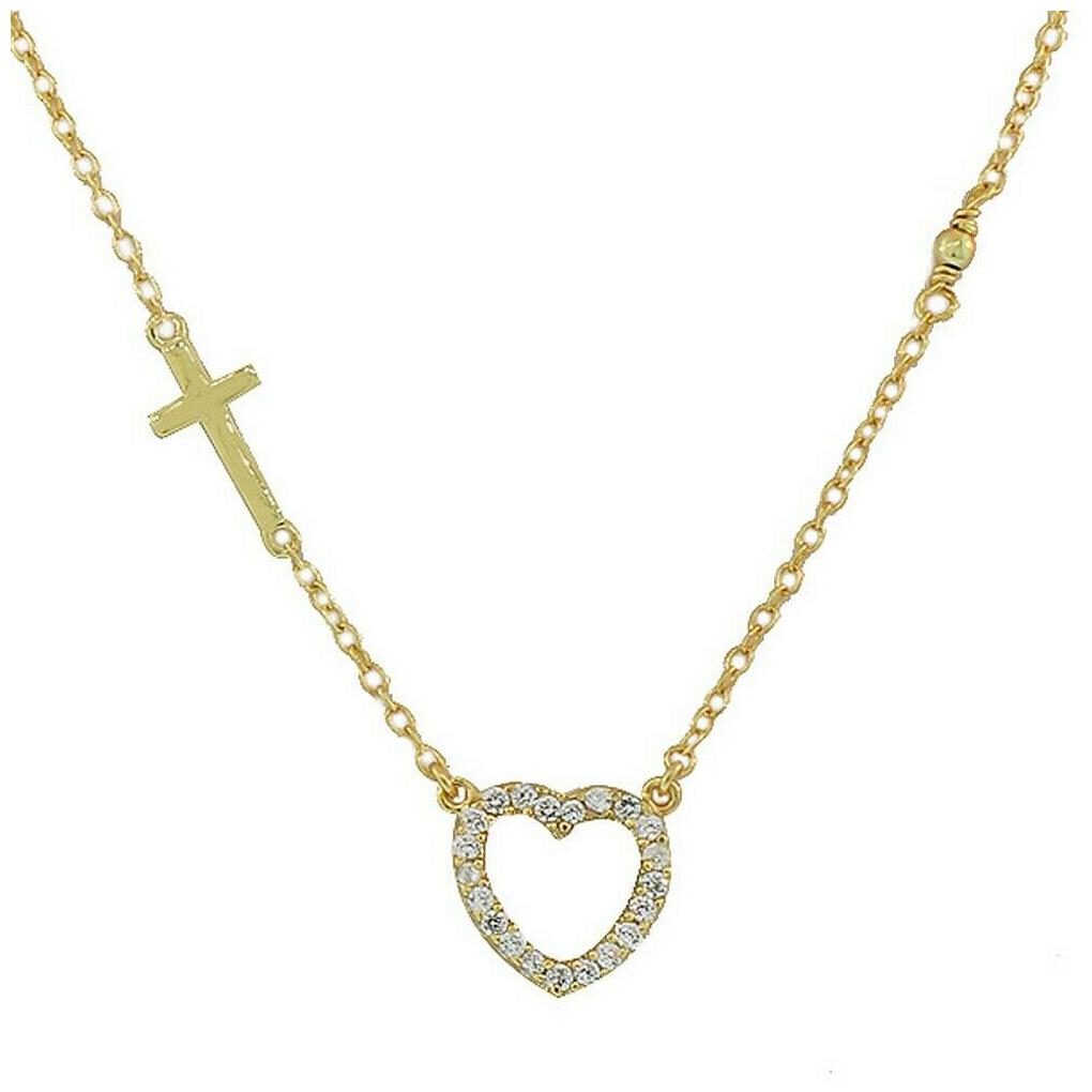 

Sterling Silver Gold Love Heart Cross Charm Crystals Womens Pendant Necklace