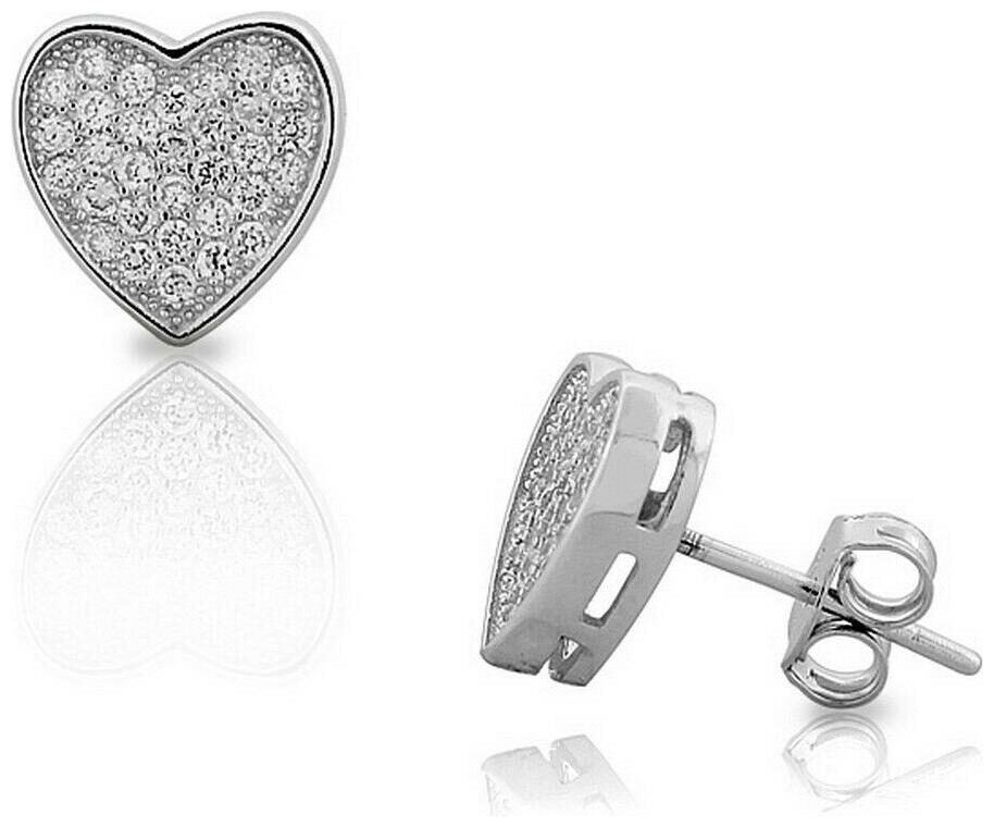 

Sterling Silver White Crystals CZ Womens Love Heart-Shaped Stud Earrings