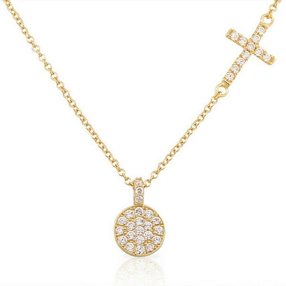 

Sterling Silver Circle Cross Crystals CZ Religious Womens Pendant Necklace