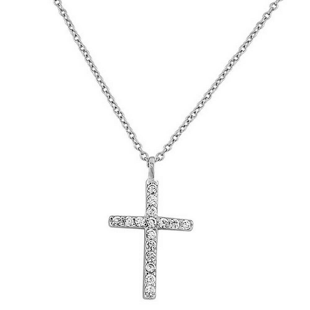 

Sterling Silver Yellow Gold Cross White Crystals CZ Classic Pendant Necklace