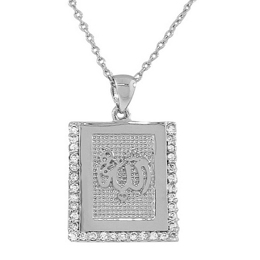 

Sterling Silver Muslim Islam God Allah Crystals CZ Pendant Necklace with Chain