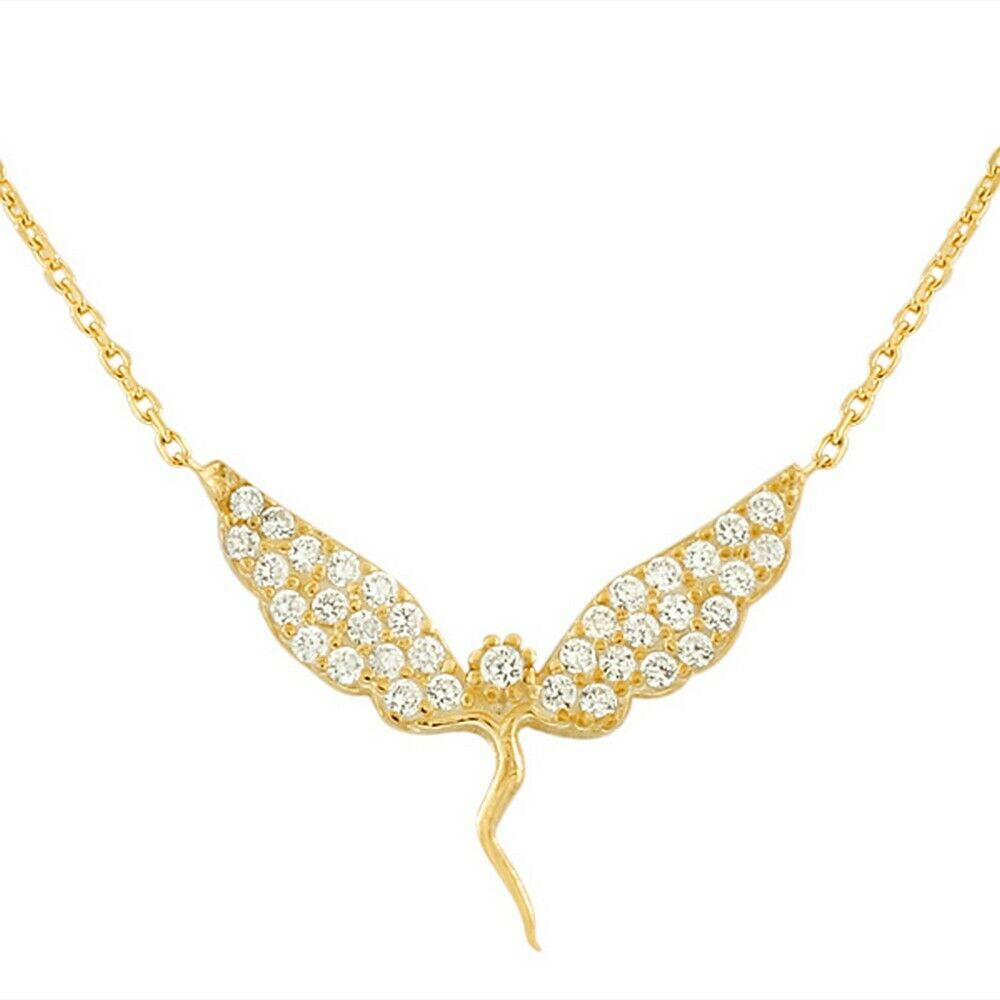 

Sterling Silver Yellow Gold Fairy Girl Charm White Crystals CZ Pendant Necklace