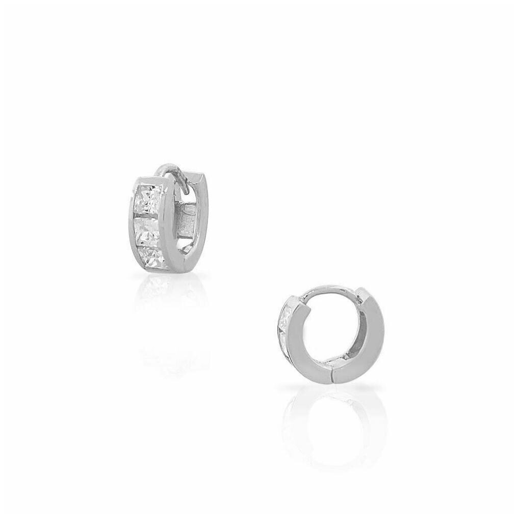 

Sterling Silver Princess-Cut Crystals CZ Small Hoop Huggie Girls Earrings