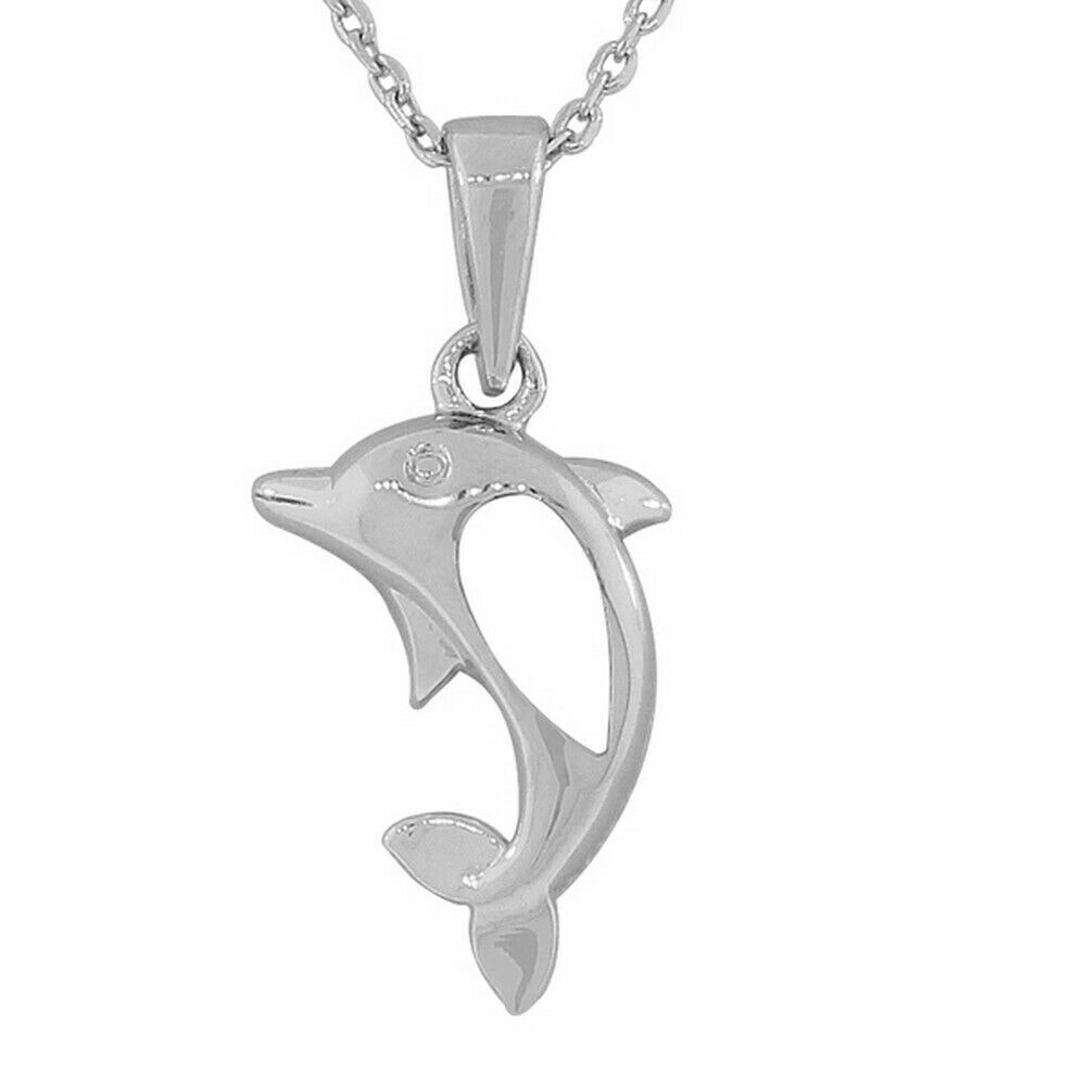 

Sterling Silver Mother-of-Pearl Dolphin Womens Pendant Necklace with Chain