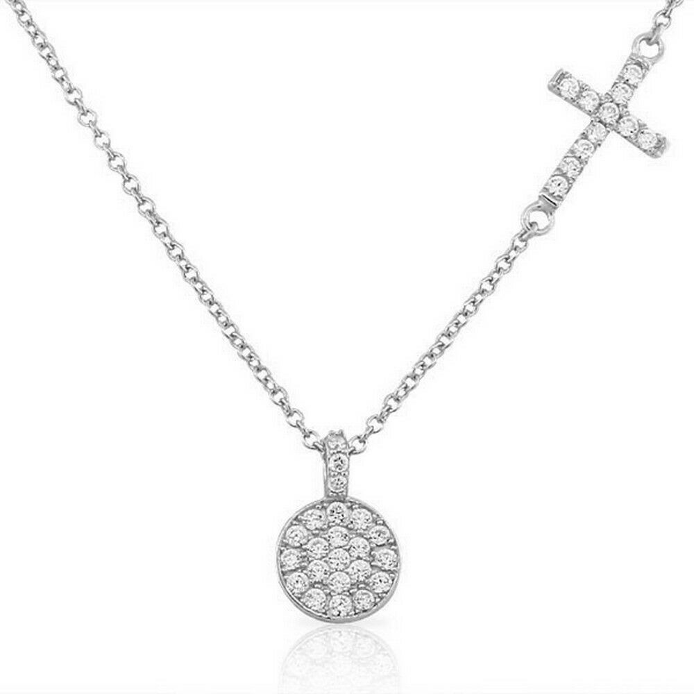 

Sterling Silver Circle Cross Crystals CZ Religious Womens Pendant Necklace