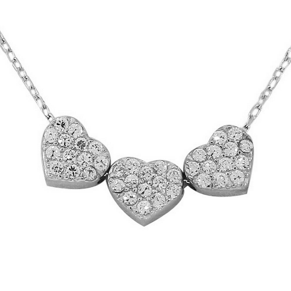 

Sterling Silver Triple Love Heart Charm White Crystals CZ Womens Pendant