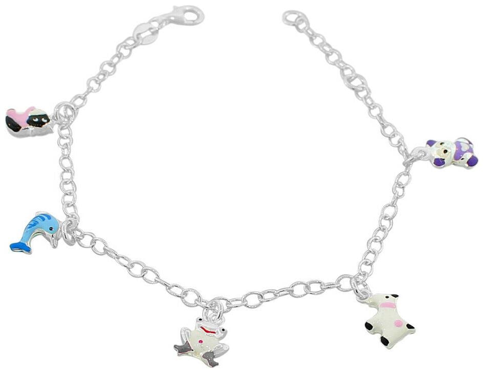 

Sterling Silver Multicolor Enamel Animals Womens Girls Link Chain Bracelet