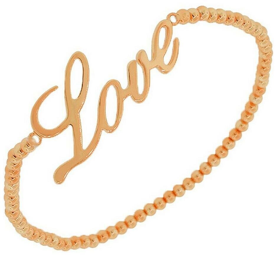 

Sterling Silver Rose Gold Beaded Womens Girls Love Charm Stretch Cord Bracelet