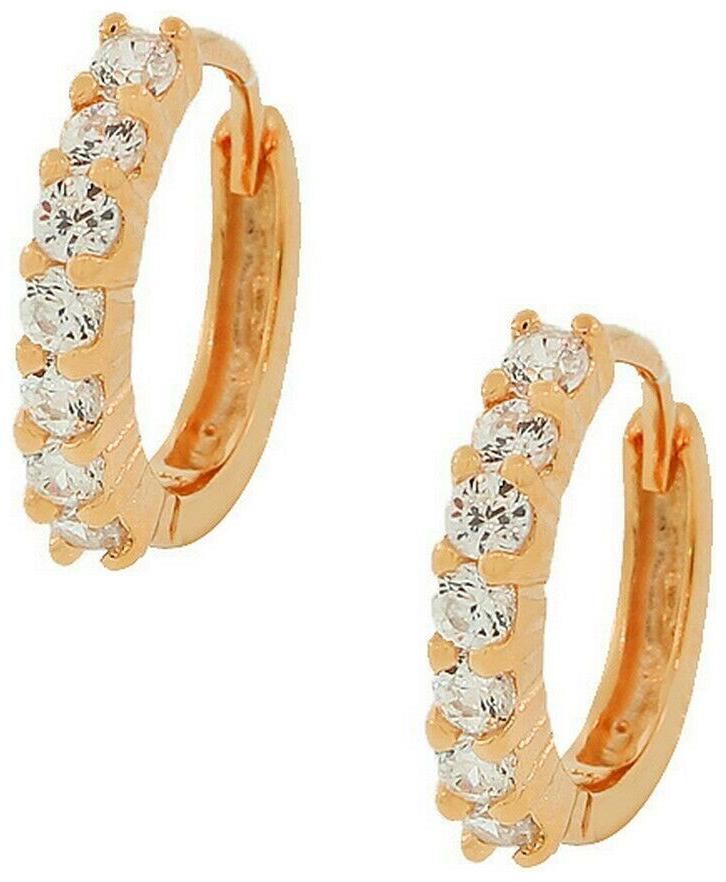 

Sterling Silver Rose Gold White Crystals CZ Womens Girls Hoop Huggie Earrings