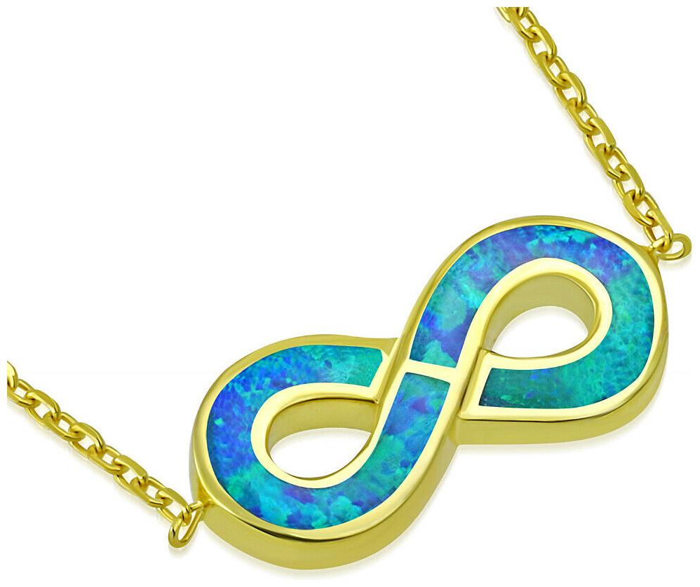 

Sterling Silver Yellow Gold-Tone Blue Simulated Opal Infinity Pendant Necklace