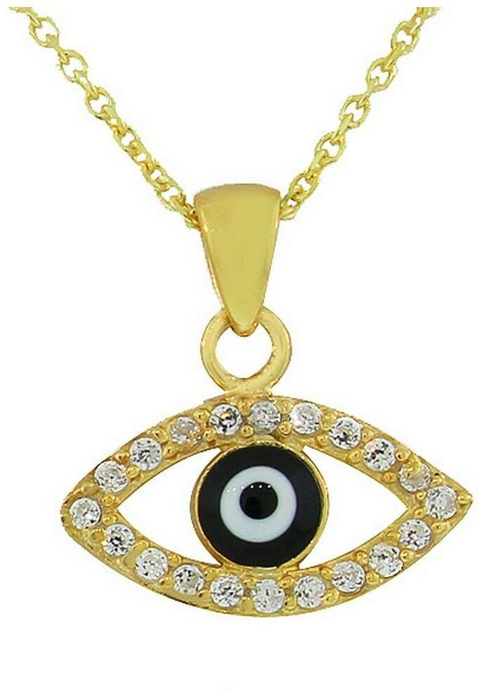 

Sterling Silver White Crystals CZ Womens Hamsa Evil Eye Pendant Necklace