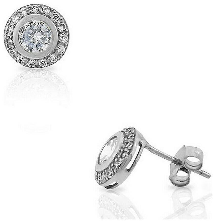 

Sterling Silver White Bezel-Set Crystals CZ Womens Stud Earrings