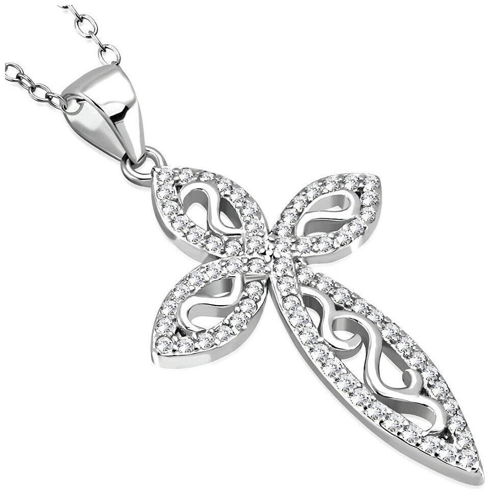 

Sterling Silver CZ Yellow Gold-Tone Filigree Cross Pendant Necklace 18