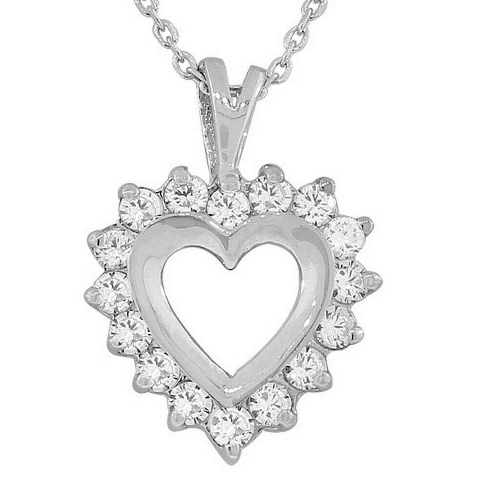 

Sterling Silver Love Heart Charm White Crystals CZ Pendant Necklace with Chain