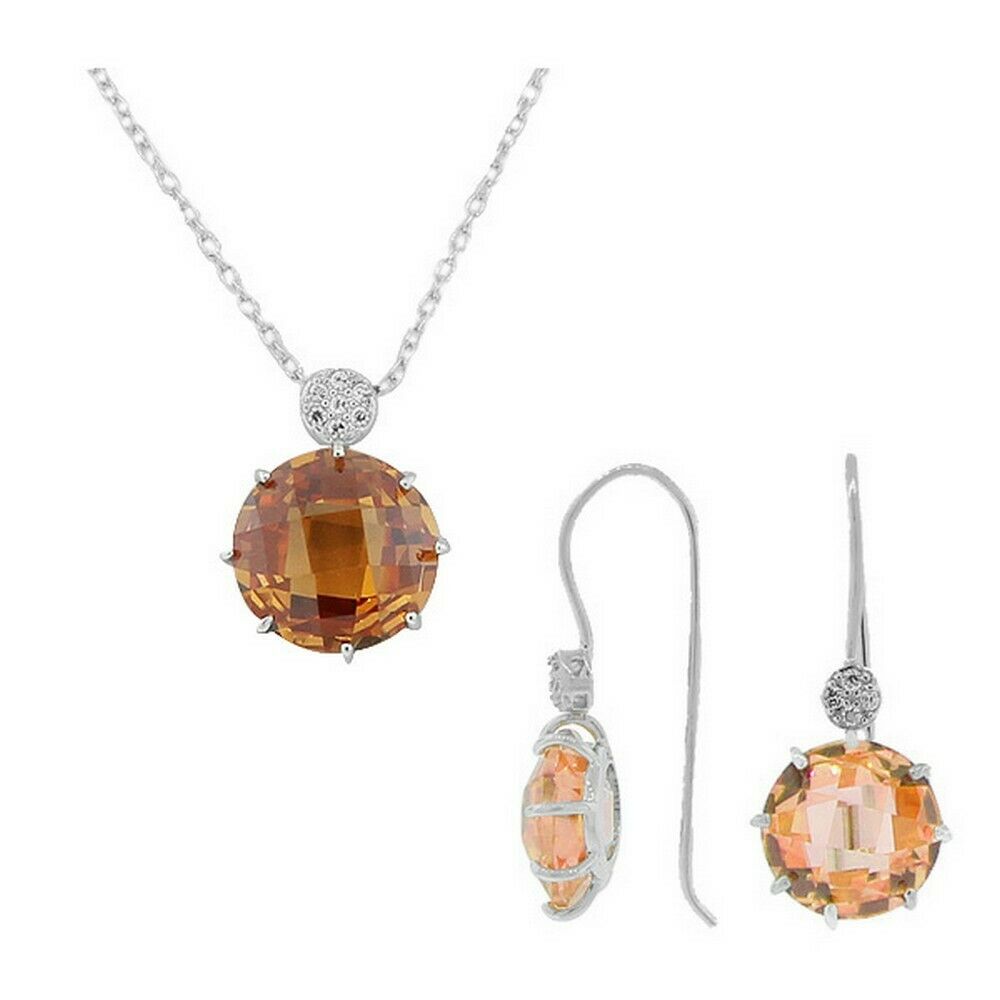 

Sterling Silver Brown Crystals CZ Charm Womens Pendant Necklace Earrings Set