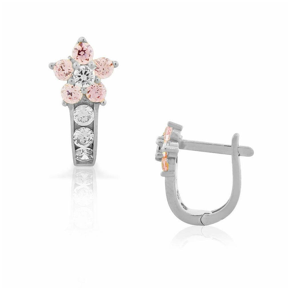 

Sterling Silver White Purple Amethyst-Tone CZ Flower Hoop Huggie Small Earrings