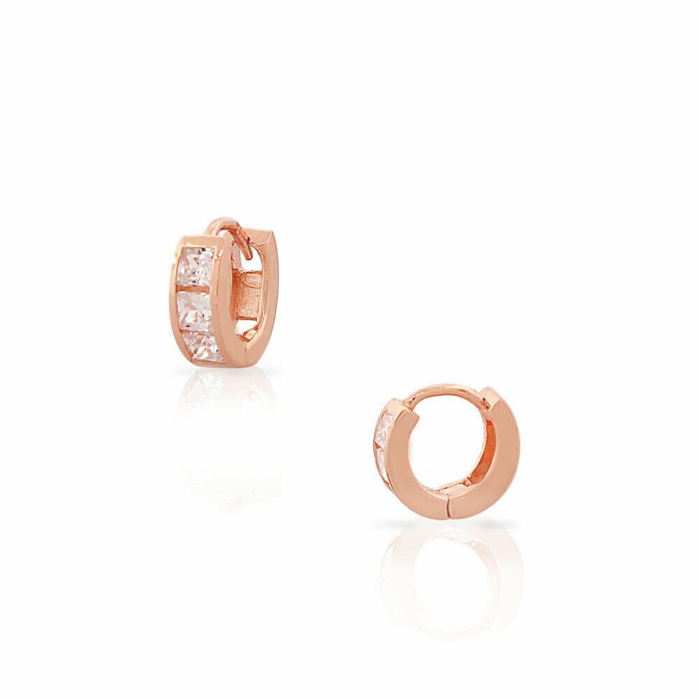 

Sterling Silver Princess-Cut Crystals CZ Small Hoop Huggie Girls Earrings