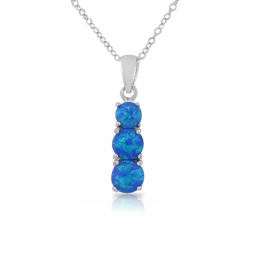 

Sterling Silver Three-Stone Teardrop Blue Turquoise-Tone Opal Pendant Necklace