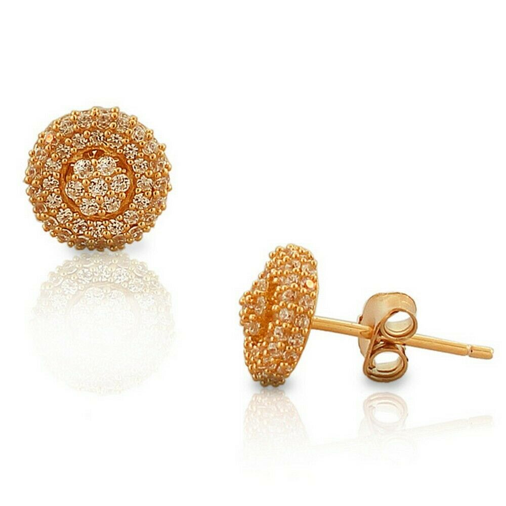 

Sterling Silver Rose Gold Plated White Crystals CZ Womens Round Stud Earrings