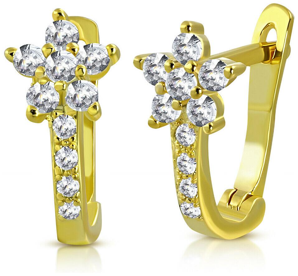 

Sterling Silver Yellow Gold-Tone CZ Small Girls Huggie Flower Floral Earrings