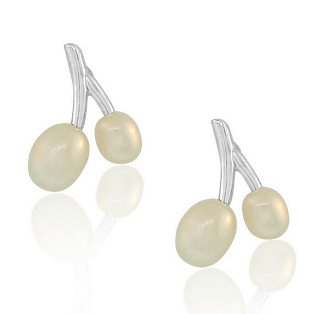 

Sterling Silver White Gold-Tone Oval Pearls Womens Stud Earrings