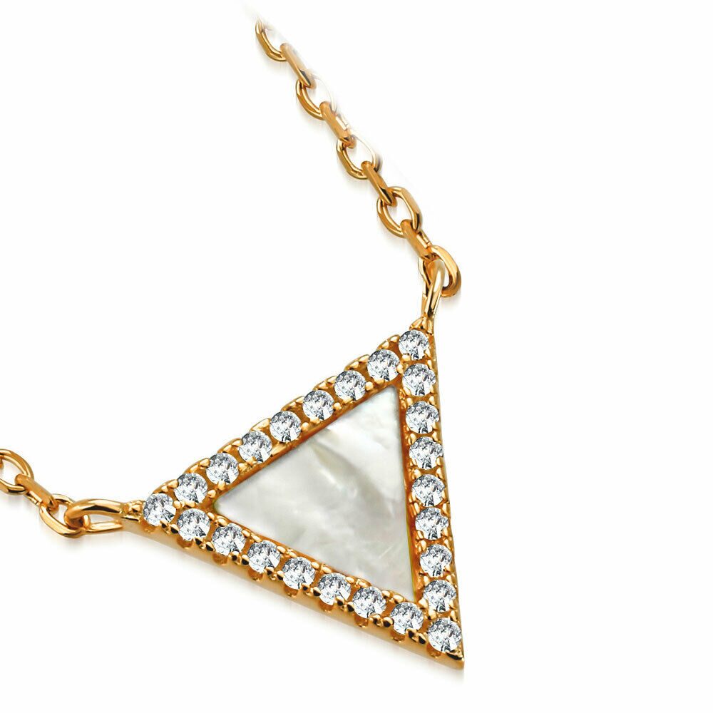 

Sterling Silver Gold-Tone Simulated Mother Pearl CZ Triangle Pendant Necklace