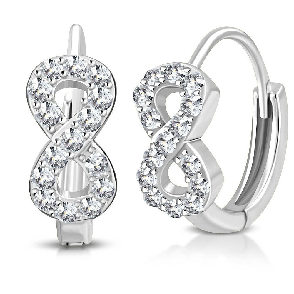 

Sterling Silver Small Yellow Gold Crystals CZ Infinity Hoop Huggie Earrings