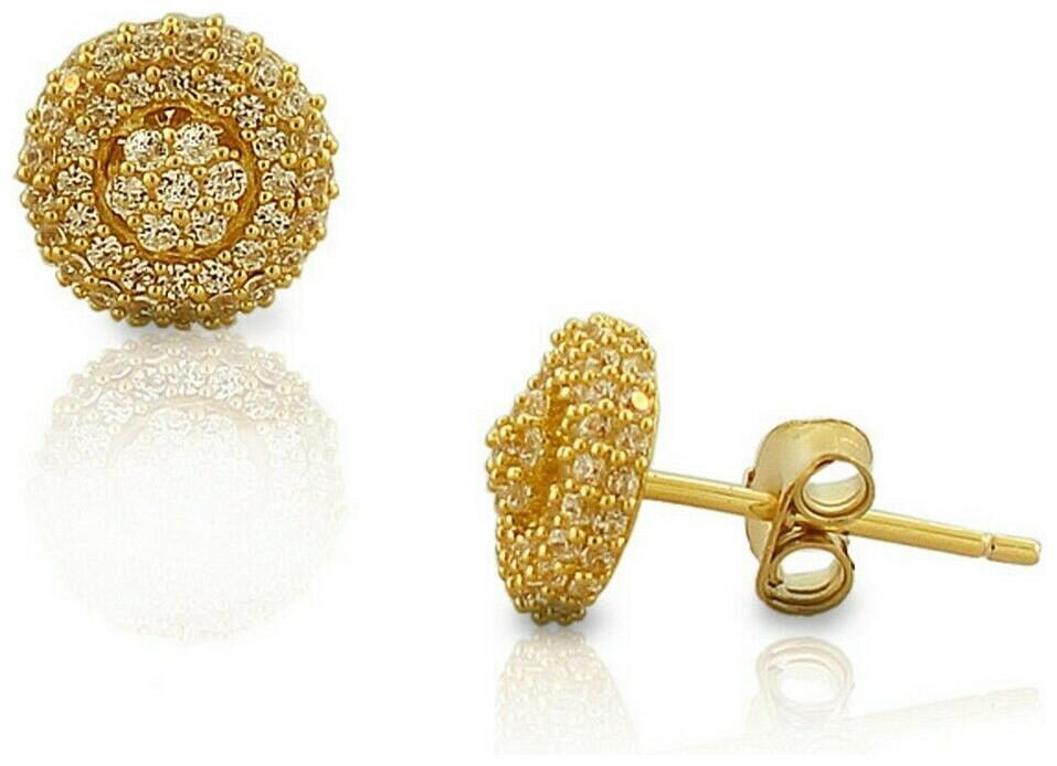 

Sterling Silver Yellow Gold Plated White Crystals CZ Womens Round Stud Earrings