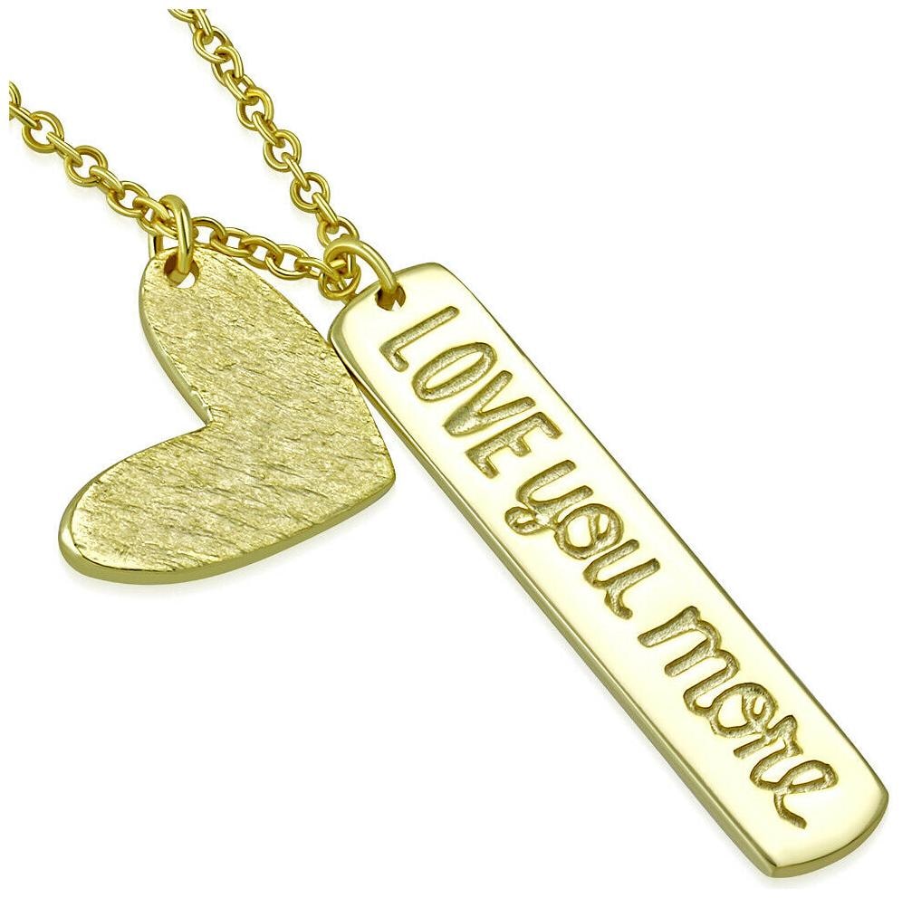 

Sterling Silver Gold-Tone Love You More Inscription Heart Pendant Necklace