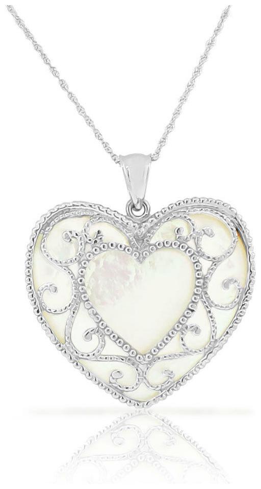 

Sterling Silver Genuine Mother-of-Pearl Extra Large Love Heart Pendant Necklace