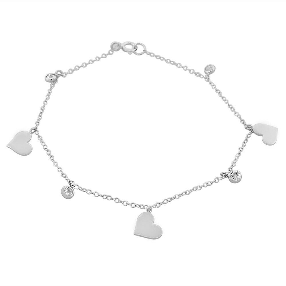 

Sterling Silver Gold Plated Crystals Love Heart Womens Girls Link Chain Bracelet