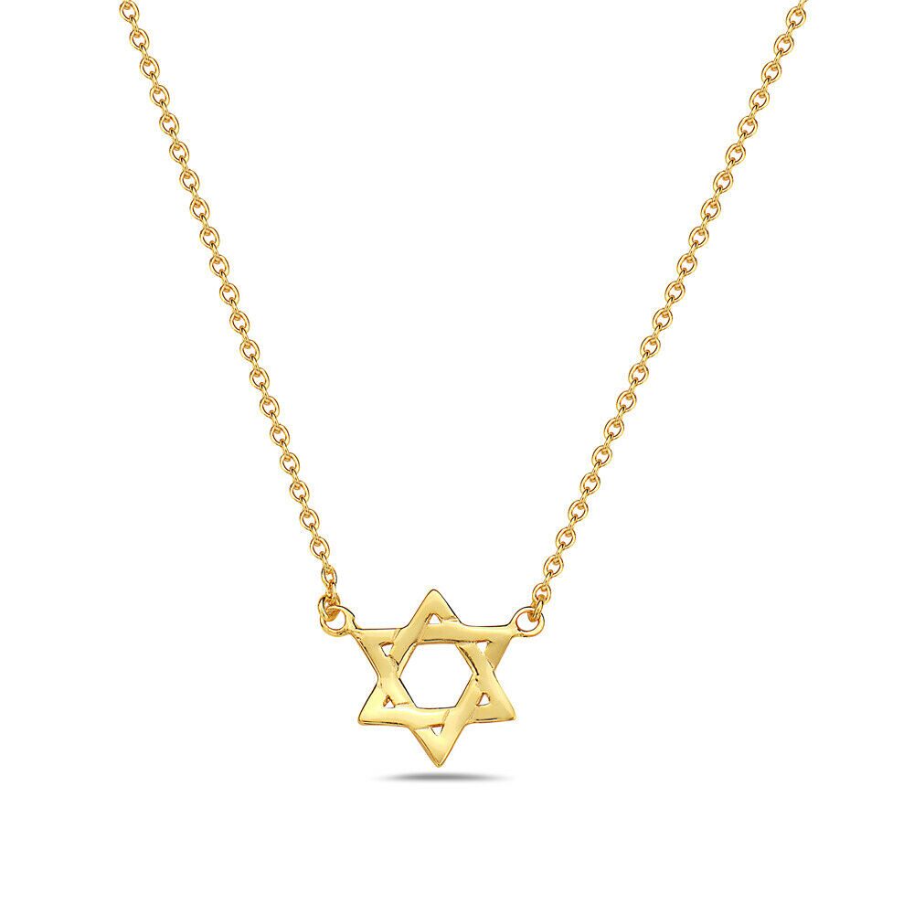 

Sterling Silver Yellow Gold Small Classic Jewish Star of David Pendant Necklace