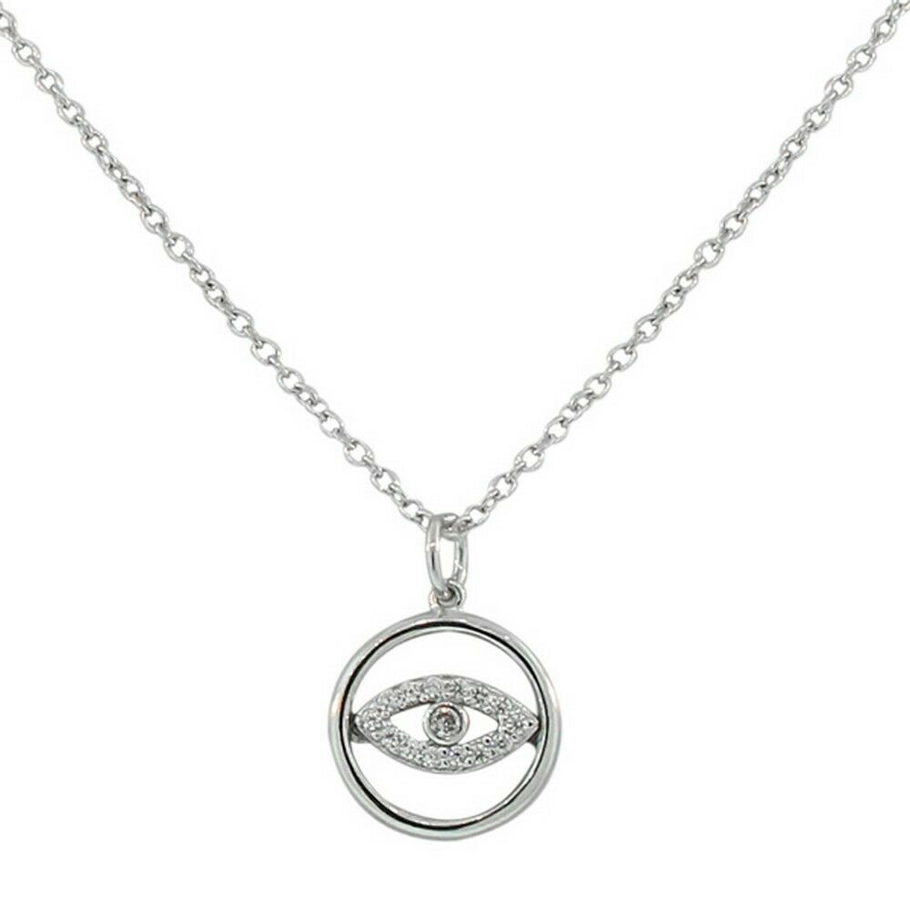 

Sterling Silver Evil Eye Hamsa White Crystals CZ Womens Pendant Necklace