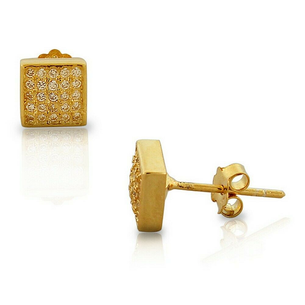 

Sterling Silver Yellow Gold Plated White Crystals CZ Womens Square Stud Earrings