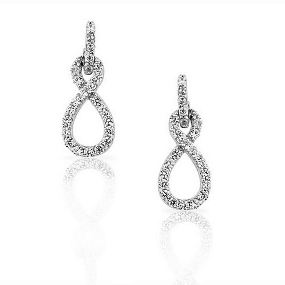 

Sterling Silver White Crystals Drop Dangle Infinity Womens Girls Stud Earrings
