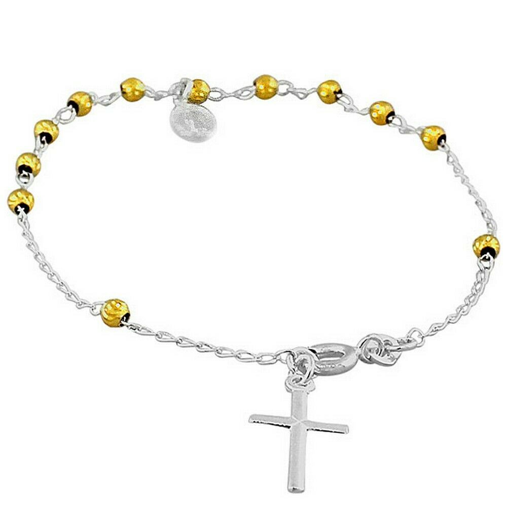 

Sterling Silver Rose Gold Religious Cross Virgin Mary Christian Chain Bracelet