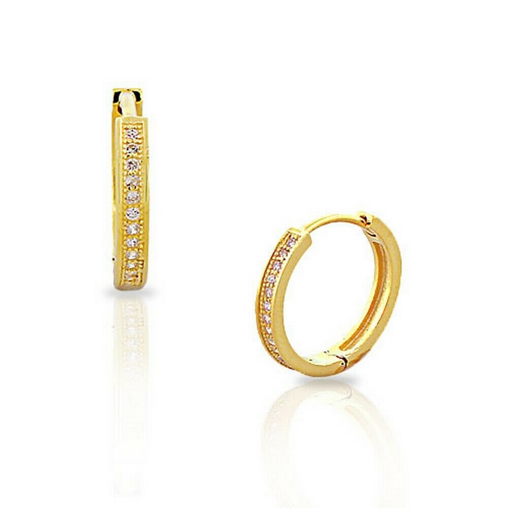 

Sterling Silver Yellow Gold White Round Crystals CZ Womens Hoop Huggie Earrings